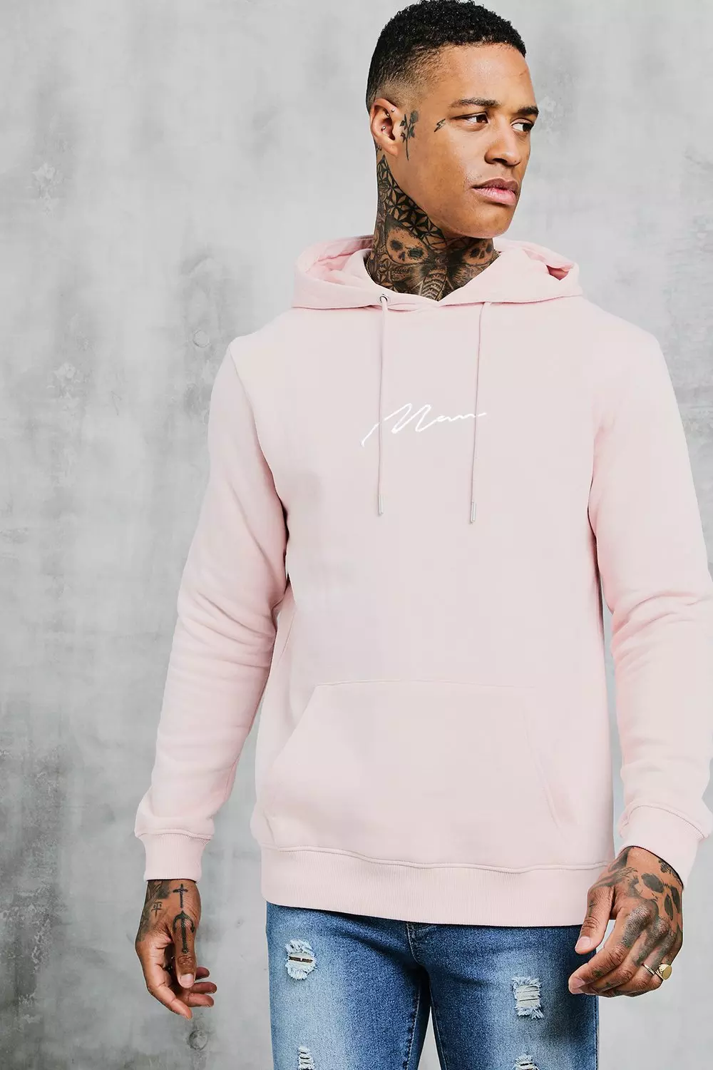 Man signature embroidered clearance hoodie